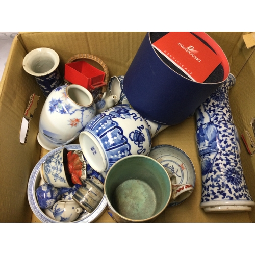 729 - A box of Oriental ceramics comprising mainly blue and white items.