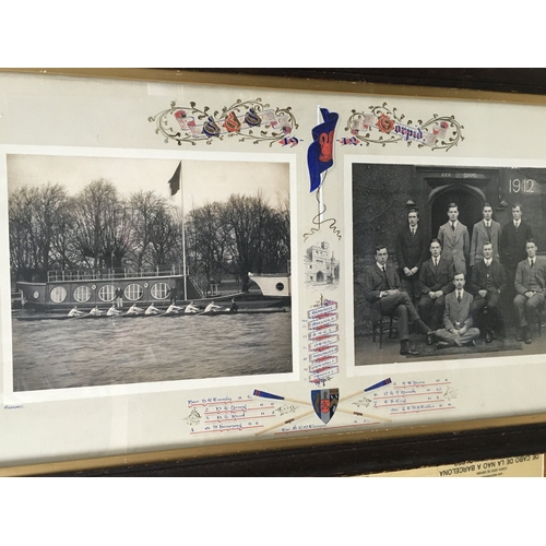 764 - A framed Edwardian Rowing association B/W photograph group and a folding table map of the Mediterran... 