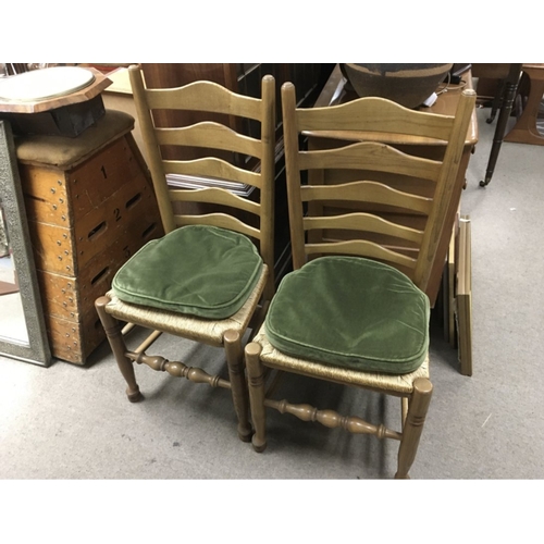 768 - Elm ladder back dining chairs with a modern oak table, dimensions 106x74x74 cm