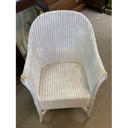 777 - 3 Lloyd Loom white painted bedside cabinets together with a Lloyd Loom bedroom chair. NO RESERVE