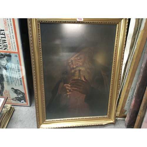 789 - A portrait of Old Bearded Man Smoking, a Large Framed Vintage Reproduction of Famous Georg Hom Paint... 