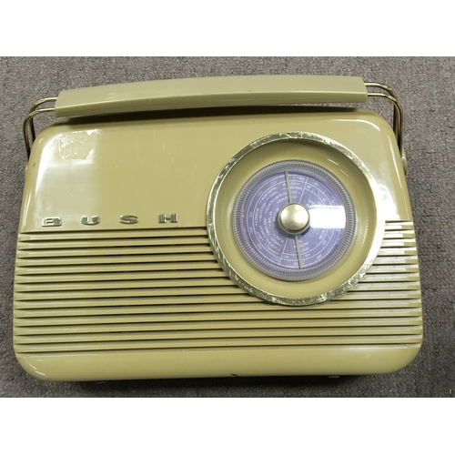 797 - A collection of music related items including a traditional antique BUSH radio, a 4 valve portable r... 