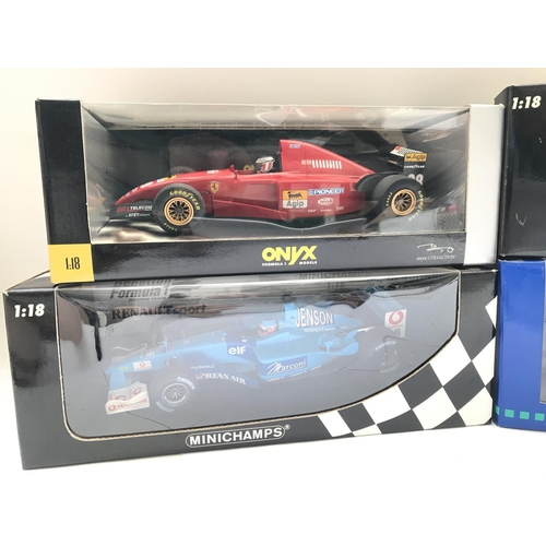 101 - 4 Boxed 1/18 Scale F1 Cars Including Minichamps and Onyx. No Reserve.