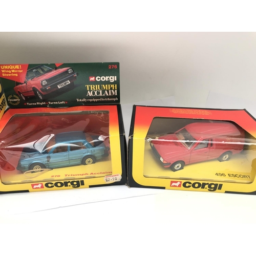 139 - 4 X Boxed Corgi Diecast Vehicles. A Ford Escort #498. A Triumph Acclaim #276 and a Escort #496.