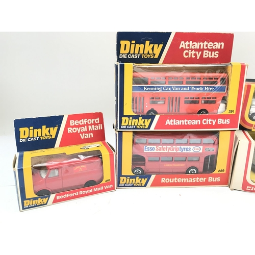 141 - 3 Boxed Dinky Toys a Bedford Royal Mail Van #410. A Atlantean City Bus #291. A Routemaster Bus #289.... 