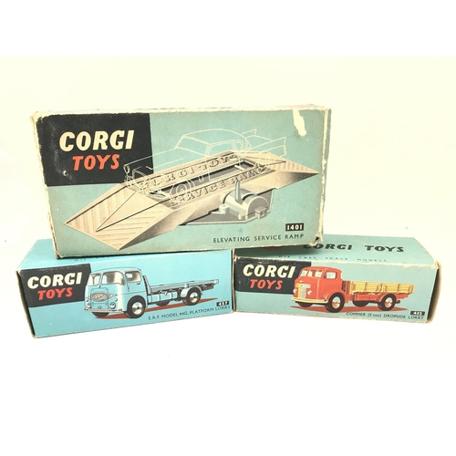 251 - A Boxed Corgi E.R.F Model 44G Platform Lorry #457. A Commer (5Ton) Dropside Lorry #452 and an Elevat... 