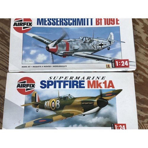 288 - 2 Boxed Airfix model Kits. A Messerschmitt and Spitfire Both 1/24 Scale.(2).