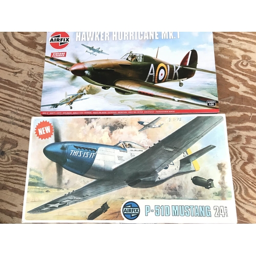 289 - 2 Boxed Airfix Model Kits. A Hawker Hurricane and a P-51D Mustang Both 1/24 scale. (2).