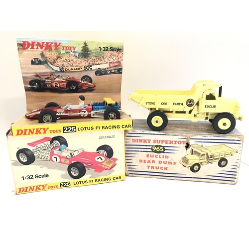 310 - A Boxed Dinky Lotus F1 Racing Car #225 and a Euclid Rear Dump Truck #965. No Reserve.