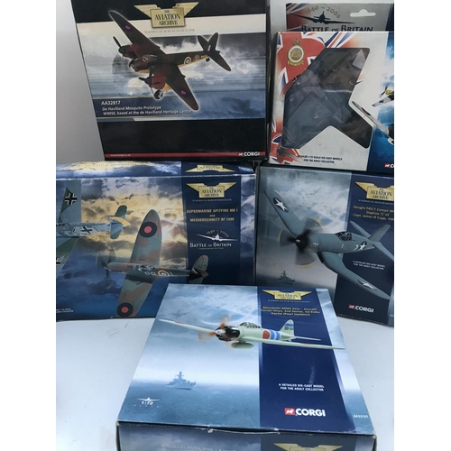 321 - 4 Boxed Corgi Aviation Archive Aircraft. A Mitsubishi Zero. A Vought Corsair. And Battle Of Britain.