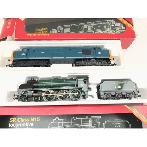 330 - 2 Boxed Hornby 00 Gauge Locomotives. A Type 3 Diesel and a SR Class N15 Locomotive and Tender Sir Di... 