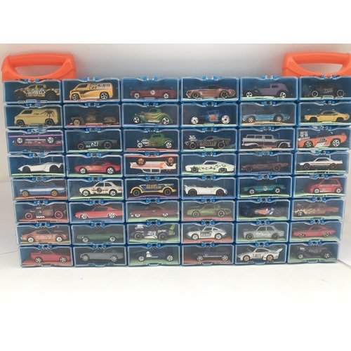 338 - A Collection of Hot Wheels Cars In a multibrick Car Case. No Reserve.