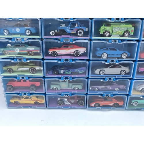 339 - A Collection of Hot Wheels Cars In a multibrick Car Case. No Reserve.