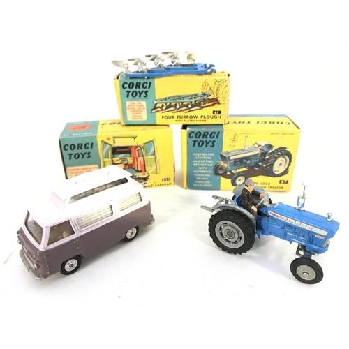 342 - A Boxed Corgi Ford Thames Airborne Caravan #420. A Ford 5000 Super Major Tractor #67 and a Four Furr... 