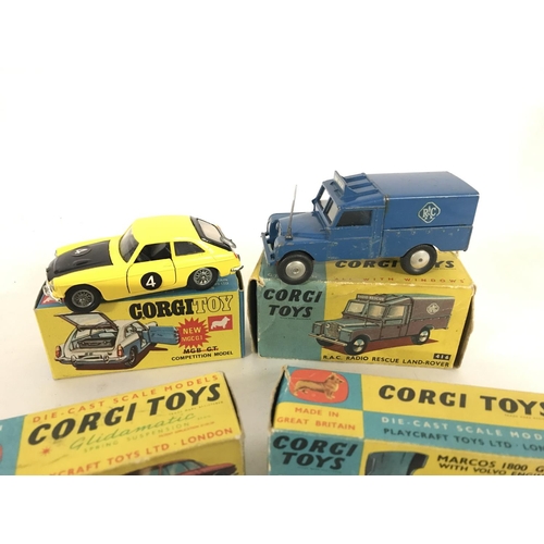 343 - A Boxed Corgi Volkswagen 1500 Karmann Ghia #239. A Boxed Marcos 1800 G.T. #324. A MGB GT #345 and a ... 