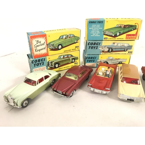 345 - 5 X Boxed Corgi Vehicles. A Jaguar Mark X #238. A Bentley Continental #224. A Chrysler Imperial #246... 