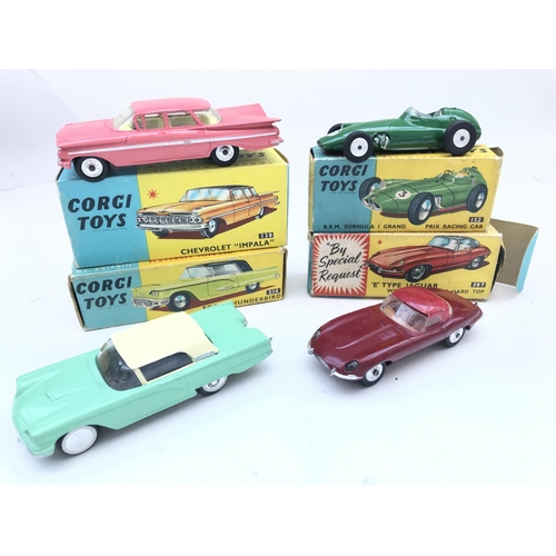 347 - A Boxed Corgi Chevrolet Impala #220. A BRM Formula 1 Grand Prix Racing Car #152. A E Type Jaguar #30... 