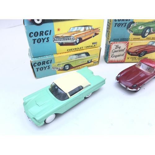 347 - A Boxed Corgi Chevrolet Impala #220. A BRM Formula 1 Grand Prix Racing Car #152. A E Type Jaguar #30... 