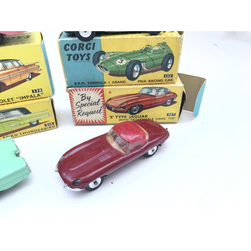 347 - A Boxed Corgi Chevrolet Impala #220. A BRM Formula 1 Grand Prix Racing Car #152. A E Type Jaguar #30... 