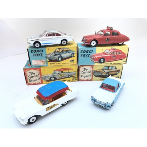 350 - 4 X Boxed Corgi Vehicles. A Simca 1000 #315. A 2.4 Jaguar Fire Service Car #213. A Bermuda Taxi #430... 