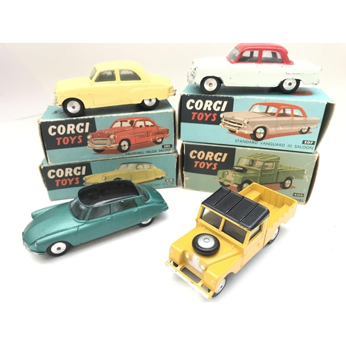 352 - 4 X Boxed Corgi Vehicles.a Vauxhall Velos Saloon #203. A Standard Vanguard III Saloon #207. A CitroÃ... 