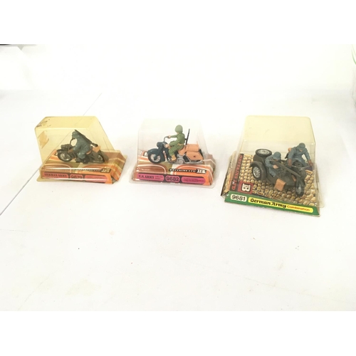 469 - A group of 3 Britains model military motorcycles featuring German and US armies. Features 9679. 9681... 