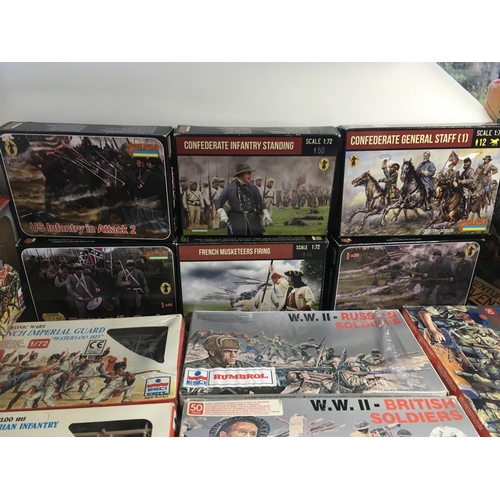 483 - A collection of boxed ESCI plastic figures featuring WWII.Napoleonic..Colonial..Confederates and Cri... 