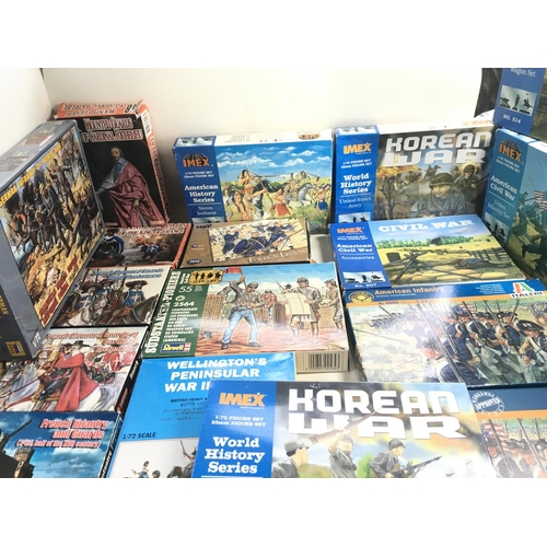 486 - A collection of 20 boxes of HAT..IMEX..ITALERI..REVELL and others plastic figures including American... 