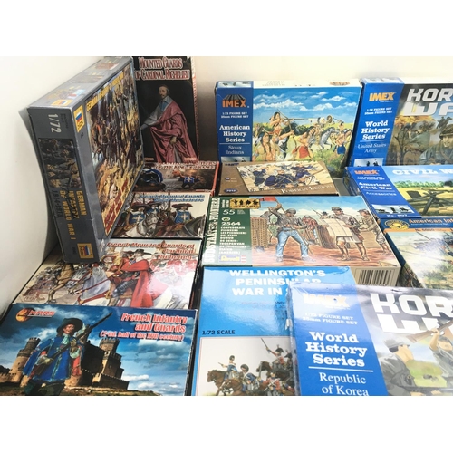 486 - A collection of 20 boxes of HAT..IMEX..ITALERI..REVELL and others plastic figures including American... 