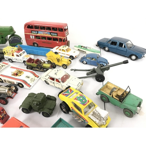 491 - A Box Containing Playworn Diecast Including Dinky. Matchbox Etc.