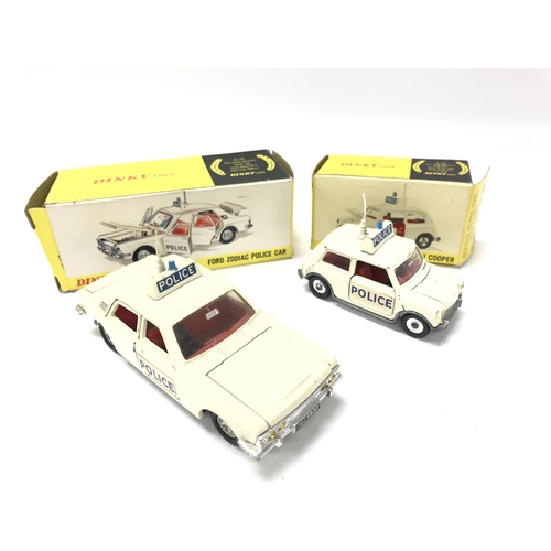 62 - A Boxed Dinky Ford Zodiac Police Car #255 and a Police Mini Cooper #250.