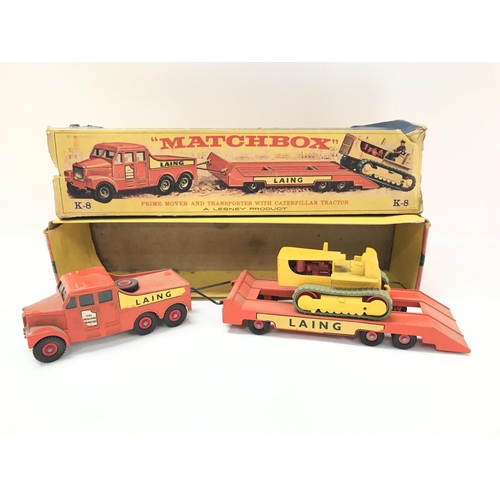 68 - A Boxed Matchbox Prime Mover And Transporter With Caterpillar Tractor #K-8.