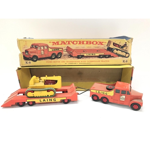 68 - A Boxed Matchbox Prime Mover And Transporter With Caterpillar Tractor #K-8.