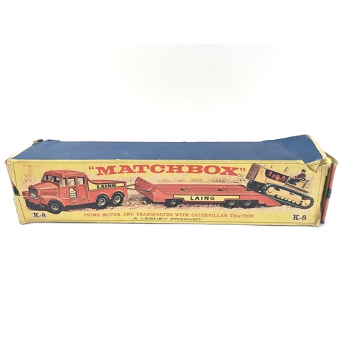 68 - A Boxed Matchbox Prime Mover And Transporter With Caterpillar Tractor #K-8.