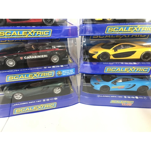 1029 - 6 Boxed Scalextric Cars. 2 X McLaren MP4-12C. A Alfa Romeo 159 Carabinieri. 2 X McLaren P1. And a Fe... 