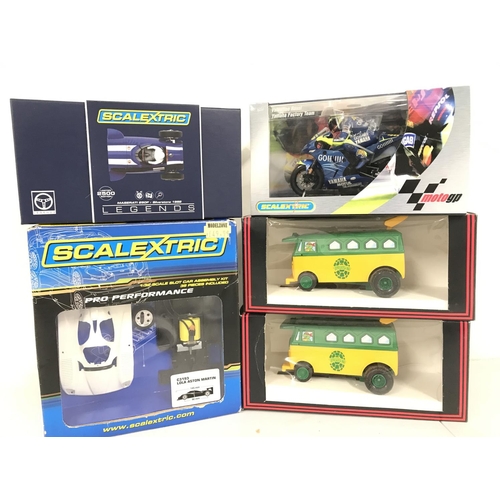 1044 - 5 X Boxed Scalextric Vehicles Including 2 X Turtle Party Wagons. A Valentino Rossi Yamaha. A Legends... 