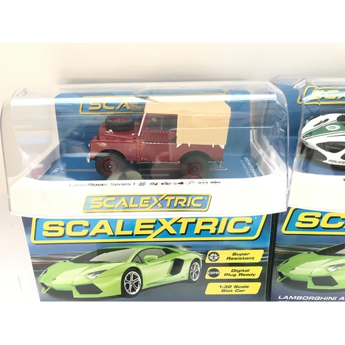 952 - 4 X Boxed Scalextric Cars. 2 X Lamborghini Adventador LP 700-4. A Land Rober Series 1 and a McLaren ... 