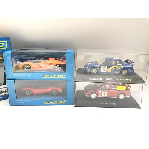 971 - A Collection of 5 Boxed Scalextric Cars. A Subaru Impreza WRC. A Mitsubishi WRC. A Lamborghini. A Ra... 