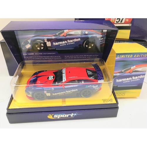 983 - 4 Boxed Scalextric Cars Including a Mini Cooper. 2 x Chevrolet Corvette L-88 And a TVR T400R.