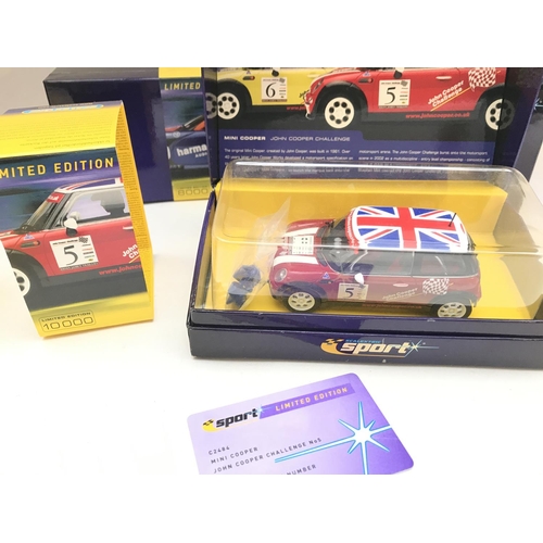 983 - 4 Boxed Scalextric Cars Including a Mini Cooper. 2 x Chevrolet Corvette L-88 And a TVR T400R.