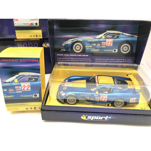 984 - 4 X Boxed Scalextric Cars. A TVR T400R. 2 Dodge Vipers and a Opel Vectra GTS V8 DTM.