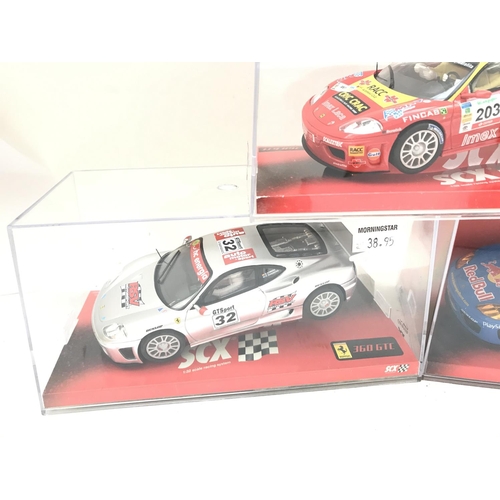 992 - 3 X Boxed SCX Slot Racing Cars. 2 X Ferrari 360 GTC Cars and a Ferrari Mondena GTC.