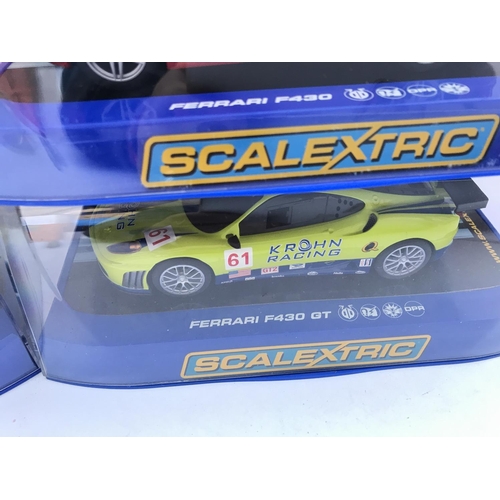 993 - 4 X Boxed Scalextric Cars. 2 X Ferrari F430 GT. A Ferrari F430. A Mercedes-Benz SLR McLaren.