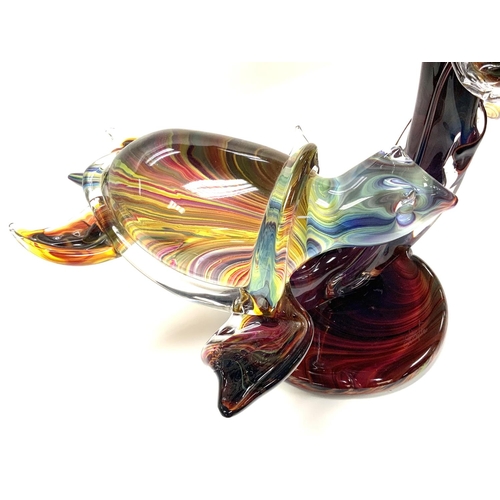 1011 - A Chalcedony glass sculpture in the form of 2 diving turtles from the Tagliapietra Murano glass foun... 