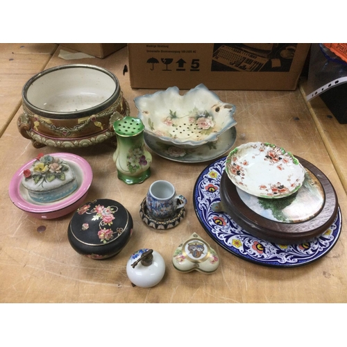 1019 - A box of various ceramics including plates, comport etc. Shipping category D.