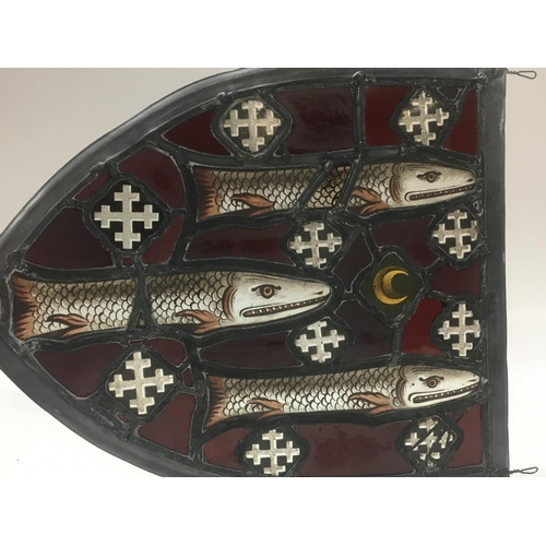 1029 - An early leaded stained glass Armorial shield, De Lucy Family interest. 29cm wide 23cm tall. This lo... 