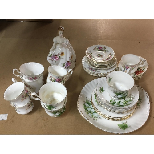 1060 - Royal Albert China saucers, cups and dishes including Trillium, Moss Rose and Poinsettia patterns. R... 