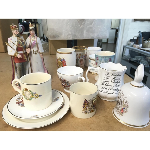 1115 - A collection of coronation ware including cups, saucers and a figure group of George V & Mary of Tec... 