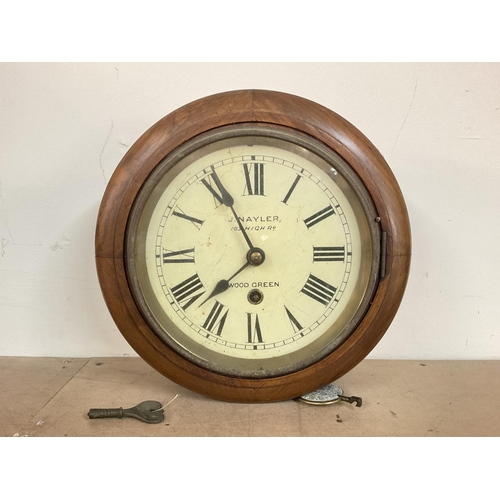 1203 - A late 19th century wall clock, J Nayler 163 High Road ,Wood Green. This lot cannot be Posted