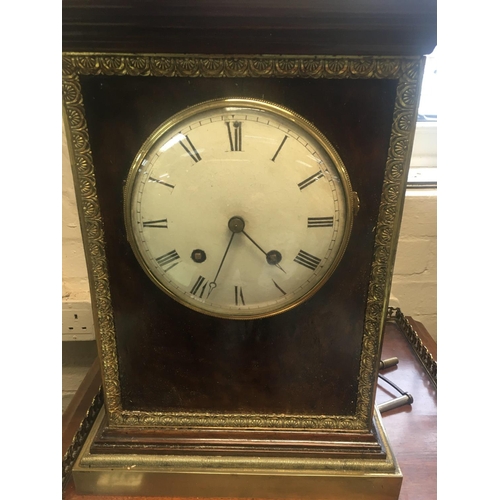 1204 - A 19h century French silk suspension table clock the bur and ormaloo cases inset with dial with Roma... 